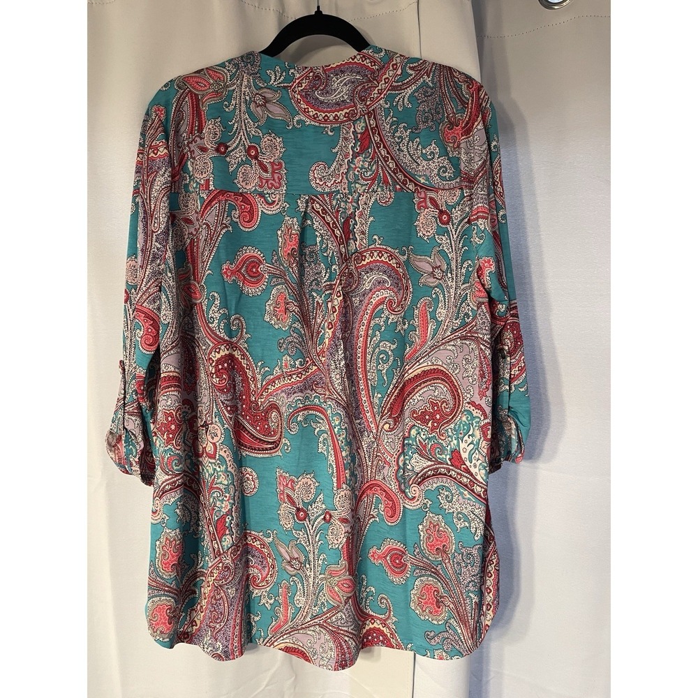 Dear Scarlett Plus Size Women's Top Blouse XL Will Fit 1X Blue Teal Paisley NWT - Picture 4 of 4